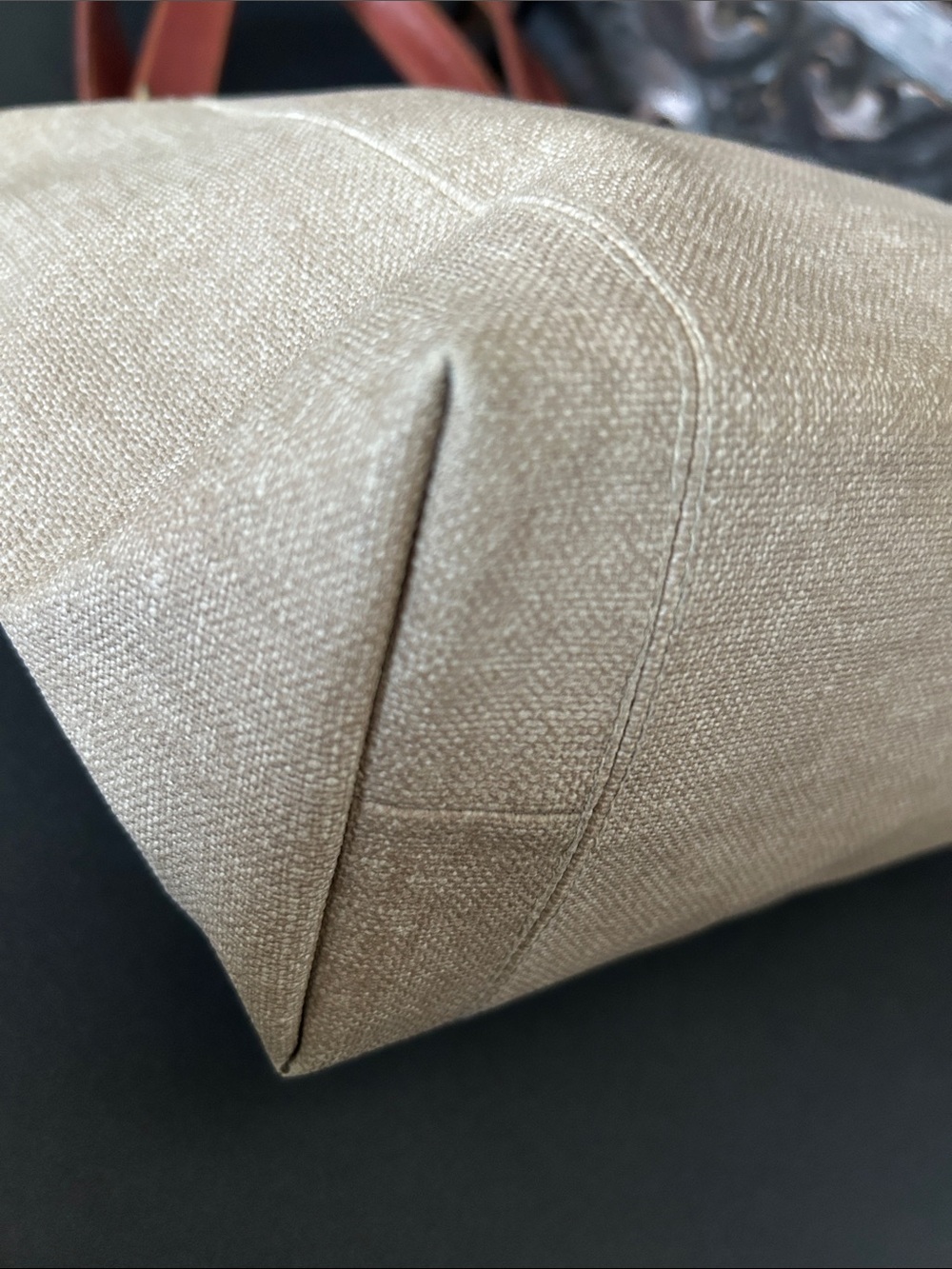 Beautiful Beige Canvas Tote with Brown Leather Straps - Picture 12 of 13